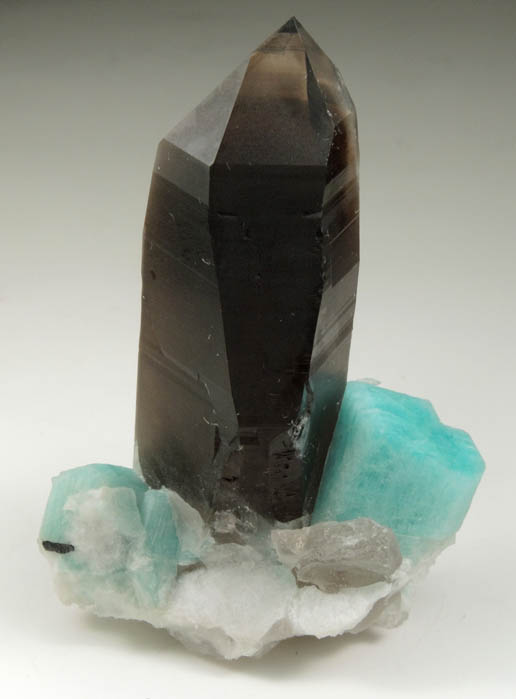 Quartz var. Smoky with Microcline var. Amazonite from Smoky Hawk Mine, Lucky Monday Pocket, Florissant, Teller County, Colorado