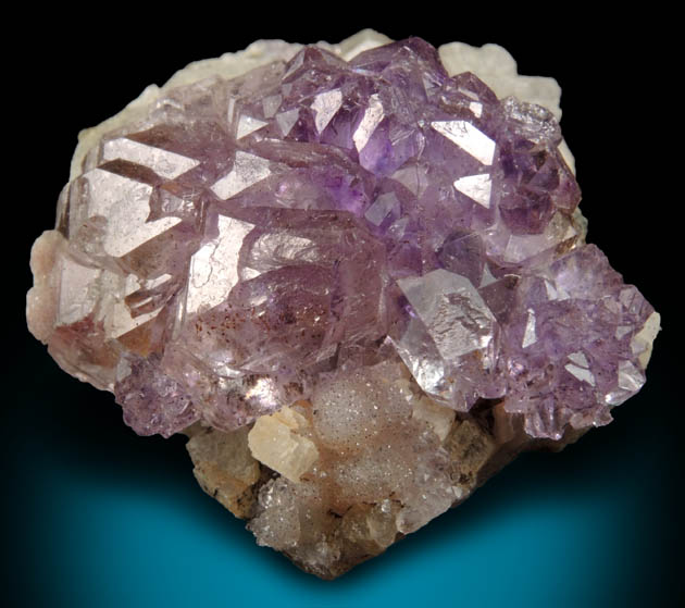 Quartz var. Amethyst Quartz on Calcite from Shirdi, Ahmadnagar, Maharashtra, India