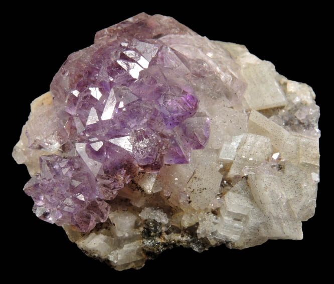 Quartz var. Amethyst Quartz on Calcite from Shirdi, Ahmadnagar, Maharashtra, India