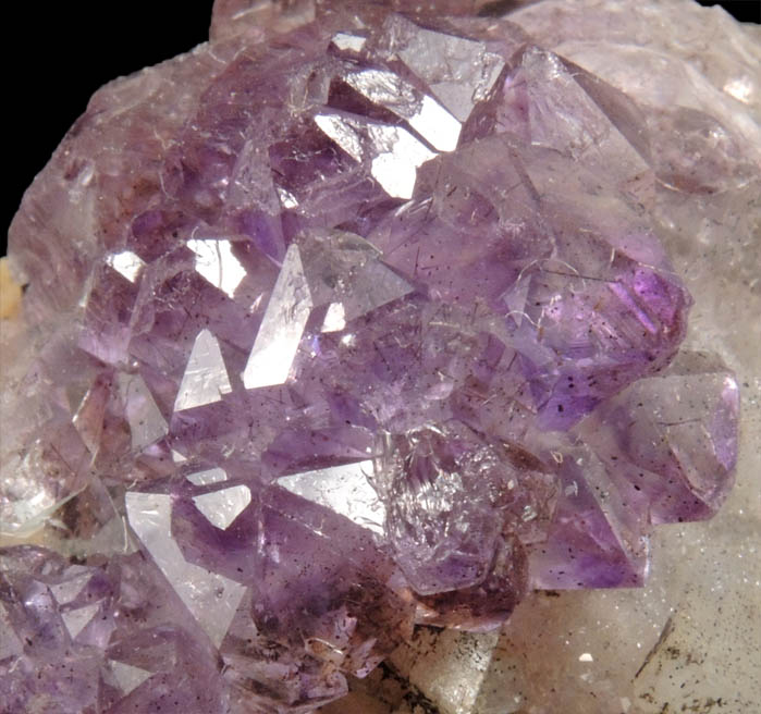 Quartz var. Amethyst Quartz on Calcite from Shirdi, Ahmadnagar, Maharashtra, India