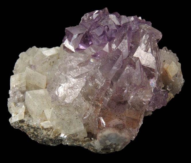 Quartz var. Amethyst Quartz on Calcite from Shirdi, Ahmadnagar, Maharashtra, India