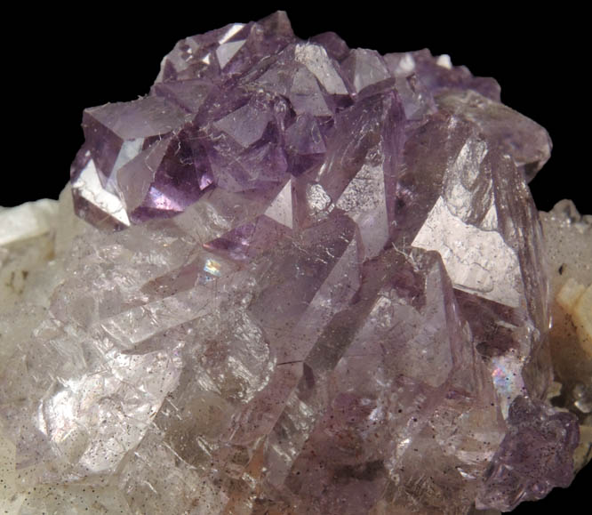 Quartz var. Amethyst Quartz on Calcite from Shirdi, Ahmadnagar, Maharashtra, India