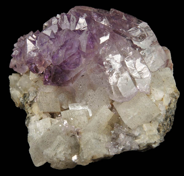 Quartz var. Amethyst Quartz on Calcite from Shirdi, Ahmadnagar, Maharashtra, India