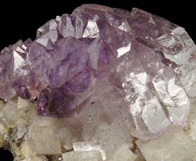 Quartz var. Amethyst Quartz on Calcite from Shirdi, Ahmadnagar, Maharashtra, India