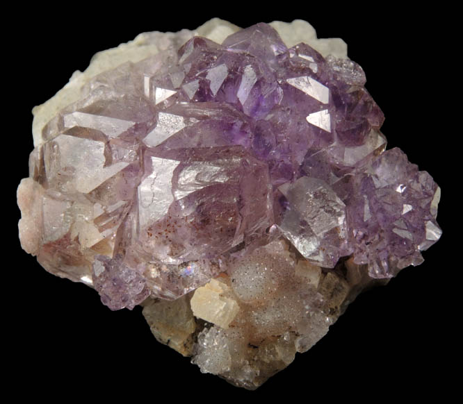 Quartz var. Amethyst Quartz on Calcite from Shirdi, Ahmadnagar, Maharashtra, India