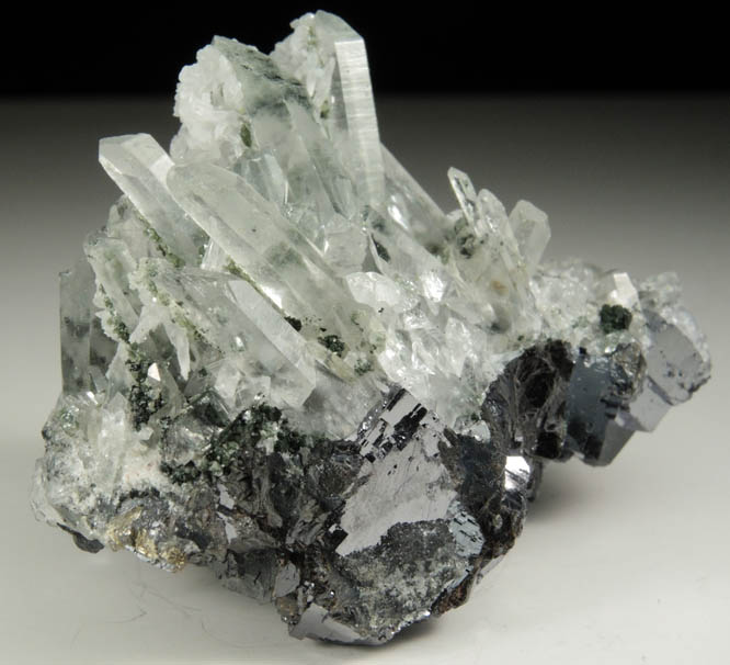 Calcite on Quartz over Galena from Deveti Septemvri Mine, Madan District, Rhodope Mountains, Bulgaria