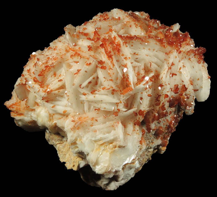 Vanadinite on Barite from Mibladen, Haute Moulouya Basin, Zeida-Aouli-Mibladen belt, Midelt Province, Morocco