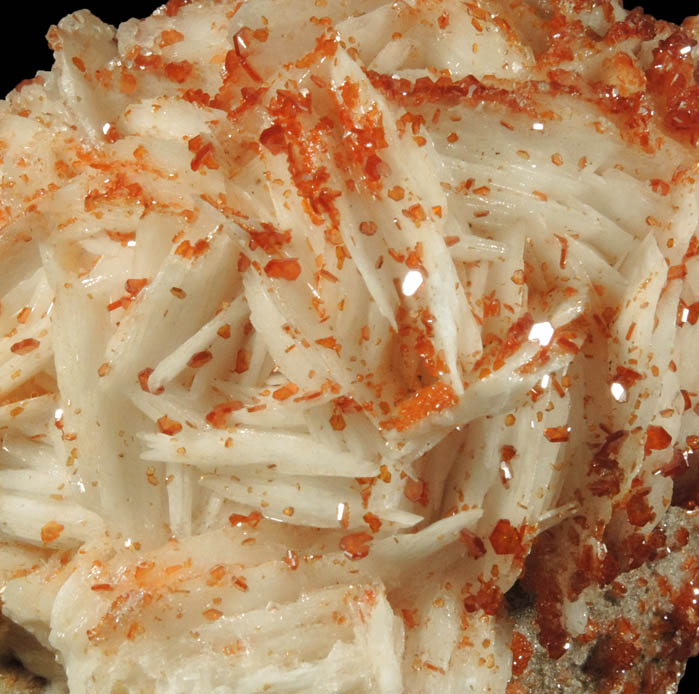 Vanadinite on Barite from Mibladen, Haute Moulouya Basin, Zeida-Aouli-Mibladen belt, Midelt Province, Morocco