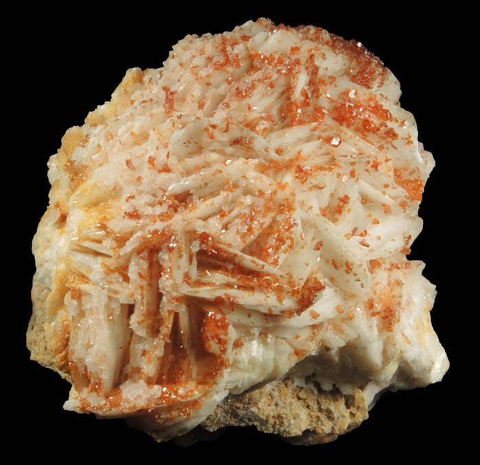 Vanadinite on Barite from Mibladen, Haute Moulouya Basin, Zeida-Aouli-Mibladen belt, Midelt Province, Morocco