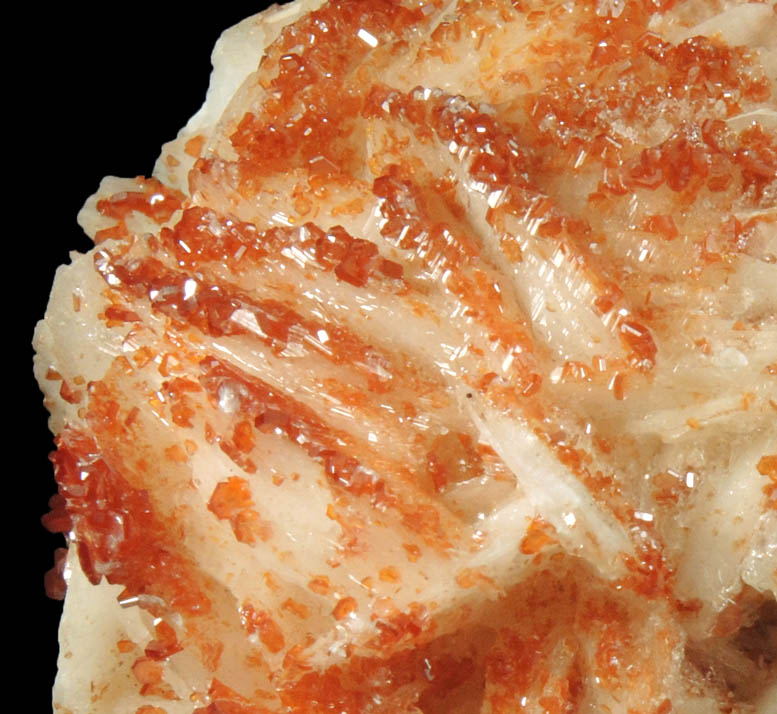 Vanadinite on Barite from Mibladen, Haute Moulouya Basin, Zeida-Aouli-Mibladen belt, Midelt Province, Morocco