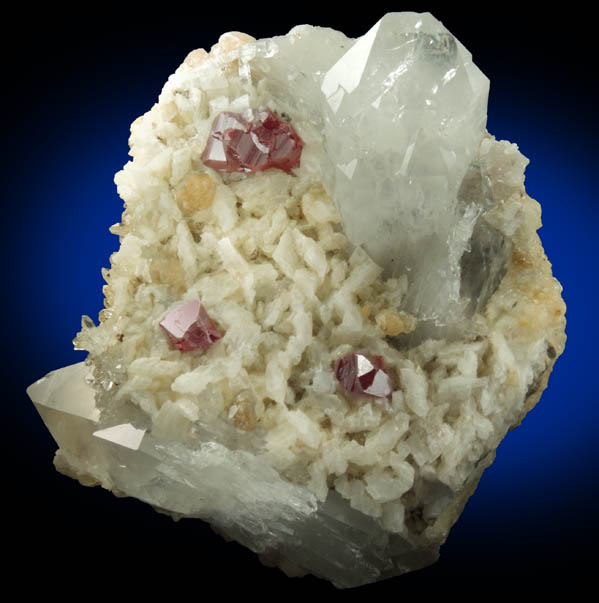 Cinnabar, Dolomite, Calcite on Quartz from Wanshan, Tongren, Guizhou Province, China