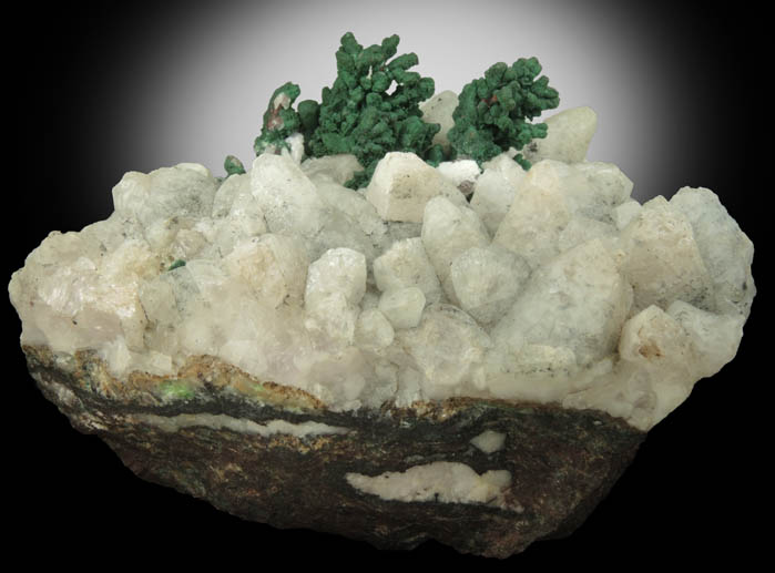 Copper coated with Malachite on Calcite from Keweenaw Peninsula Copper District, Houghton County, Michigan