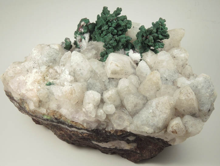 Copper coated with Malachite on Calcite from Keweenaw Peninsula Copper District, Houghton County, Michigan