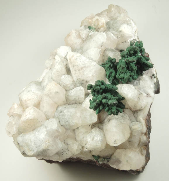 Copper coated with Malachite on Calcite from Keweenaw Peninsula Copper District, Houghton County, Michigan