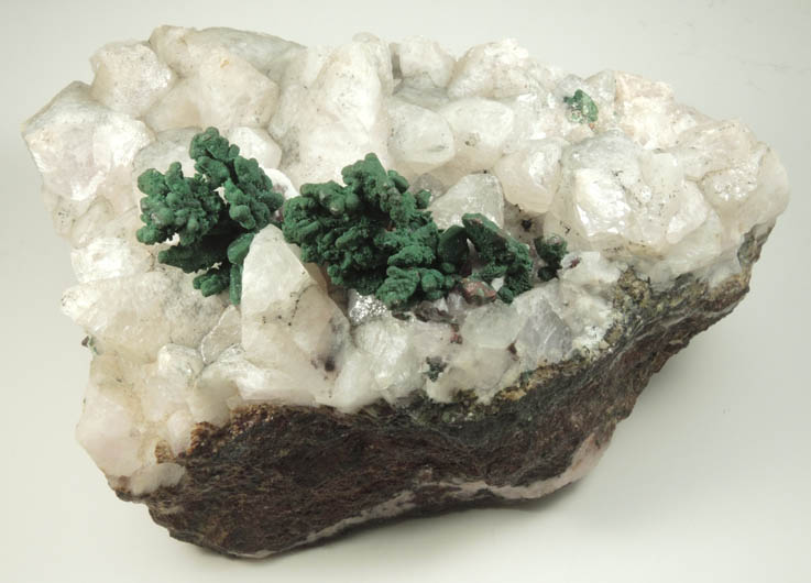 Copper coated with Malachite on Calcite from Keweenaw Peninsula Copper District, Houghton County, Michigan