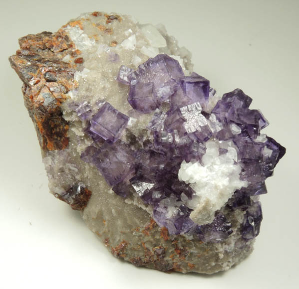 Fluorite, Calcite, Dolomite, Sphalerite over Quartz from Elmwood Mine, Carthage. Smith County, Tennessee