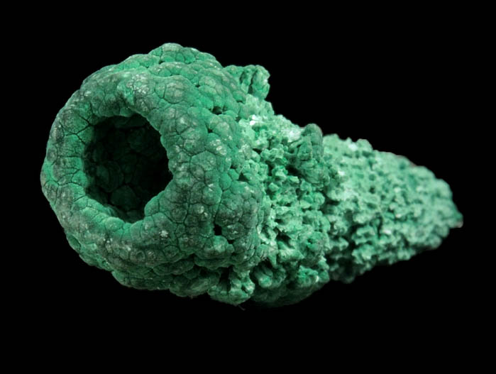 Malachite hollow stalactite from Musonoi Mine, Kolwezi District, Katanga Copperbelt, Lualaba Province, Democratic Republic of the Congo