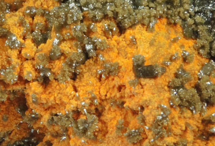 Vanadinite var. Endlichite on Descloizite from Chalk Mountain Mine, 510' Level, Churchill County, Nevada