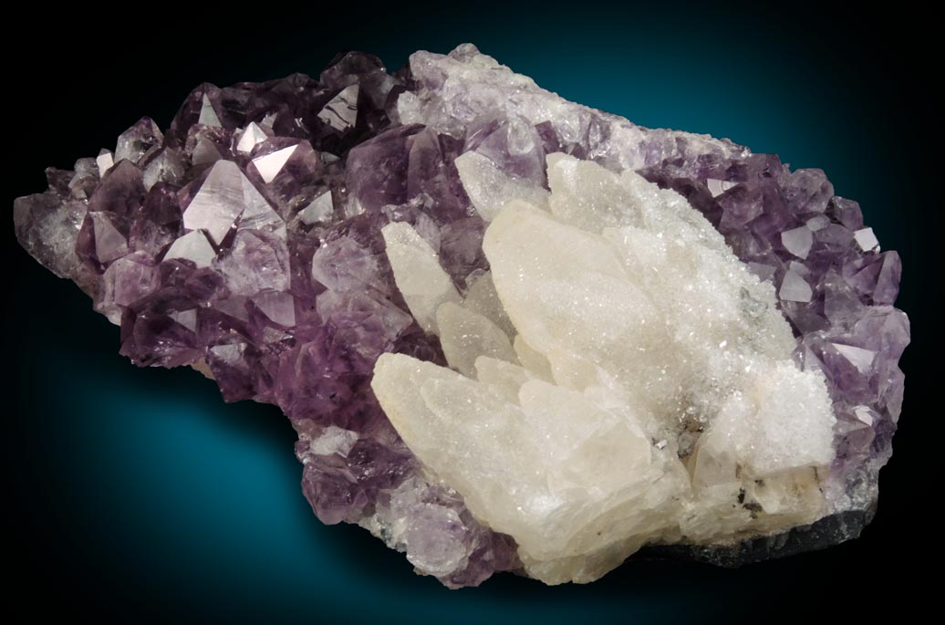 Quartz over Calcite on Amethyst Quartz from Alto Uruguai, Rio Grande do Sul, Brazil