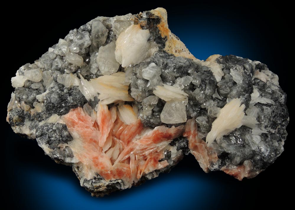 Cerussite on Galena with Barite from Mibladen, Haute Moulouya Basin, Zeida-Aouli-Mibladen belt, Midelt Province, Morocco