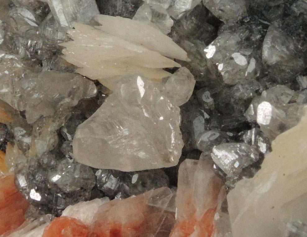 Cerussite on Galena with Barite from Mibladen, Haute Moulouya Basin, Zeida-Aouli-Mibladen belt, Midelt Province, Morocco