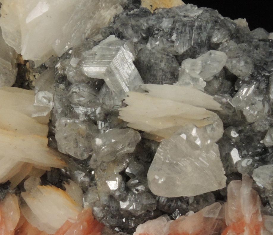 Cerussite on Galena with Barite from Mibladen, Haute Moulouya Basin, Zeida-Aouli-Mibladen belt, Midelt Province, Morocco