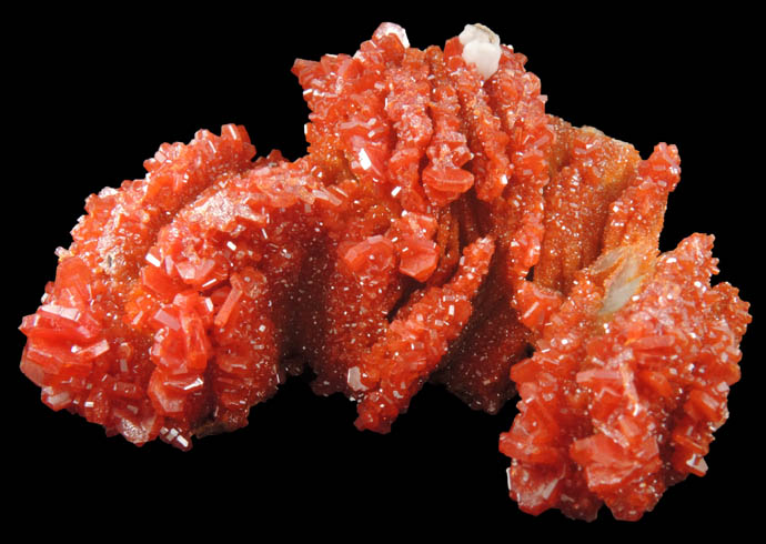 Vanadinite and Aragonite over Barite from Mibladen, Haute Moulouya Basin, Zeida-Aouli-Mibladen belt, Midelt Province, Morocco