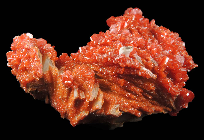 Vanadinite and Aragonite over Barite from Mibladen, Haute Moulouya Basin, Zeida-Aouli-Mibladen belt, Midelt Province, Morocco