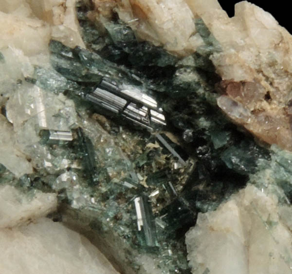 Elbaite Tourmaline on Albite var. Cleavelandite from Clark's Ledge, Chesterfield, Hampshire County, Massachusetts (Type Locality for Cleavelandite)