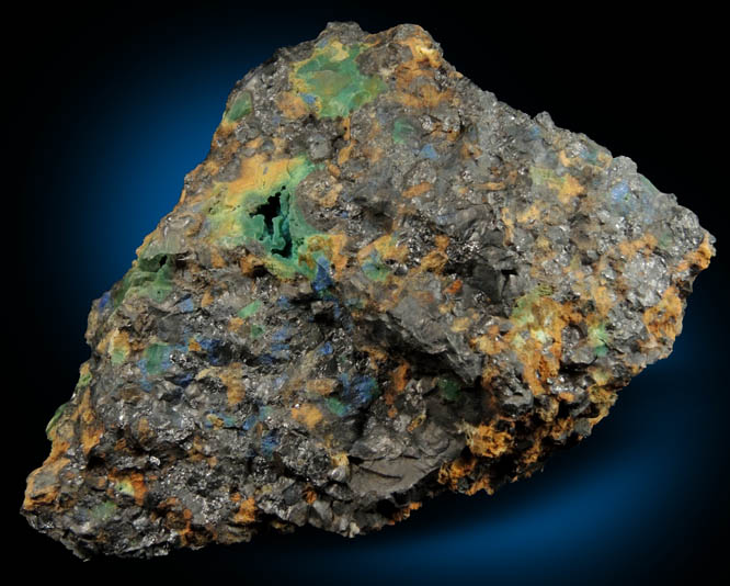 Azurite, Malachite, Chrysocolla, Aurichalcite, Franklinite from Sterling Mine, Ogdensburg, Sterling Hill, Sussex County, New Jersey (Type Locality for Franklinite)