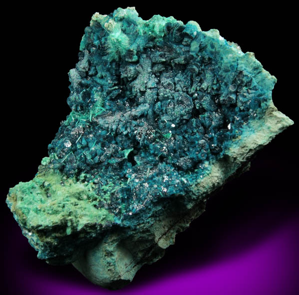 Spangolite with Brochantite from Blanchard Mine, Hansonburg District, 8.5 km south of Bingham, Socorro County, New Mexico