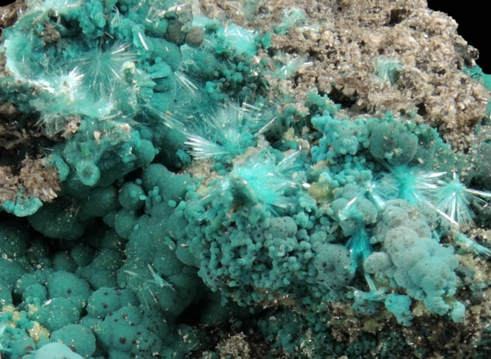 Rosasite, Aurichalcite, Wulfenite from 79 Mine, Banner District, near Hayden, Gila County, Arizona