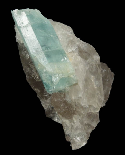 Beryl var. Aquamarine on Quartz from Songo Pond Quarry, Albany, Oxford County, Maine