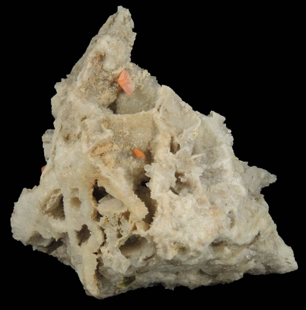 Wulfenite on Quartz from Manhan Lead Mines, Loudville District, 3 km northwest of Easthampton, Hampshire County, Massachusetts