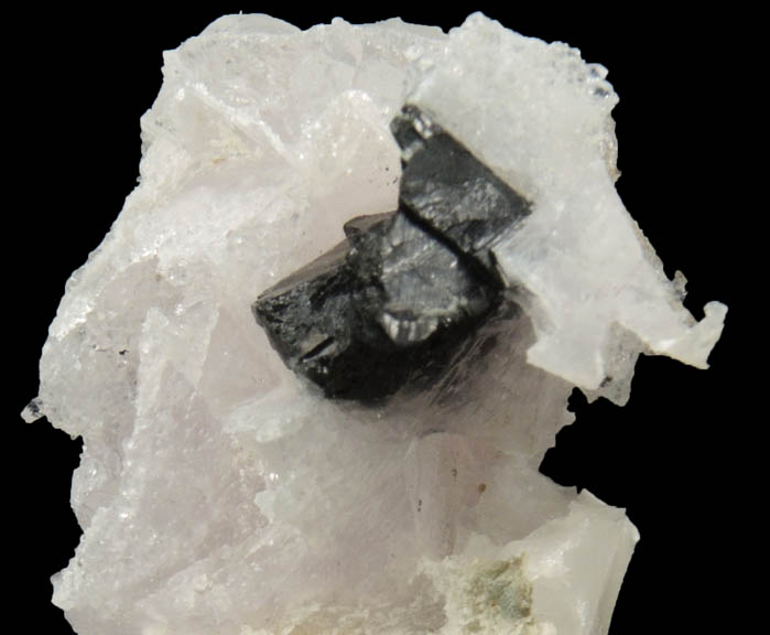 Babingtonite on amethystine quartz pseudomorphs after Calcite from Lane's Quarry, Westfield, Hampden County, Massachusetts