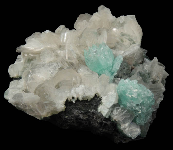 Apophyllite (rare blue-green color) on Heulandite from undisclosed new locality, Maharashtra, India