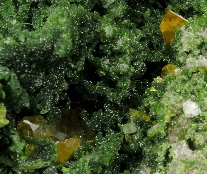 Mottramite, Wulfenite, Calcite from Tsumeb Mine, Otavi-Bergland District, Oshikoto, Namibia