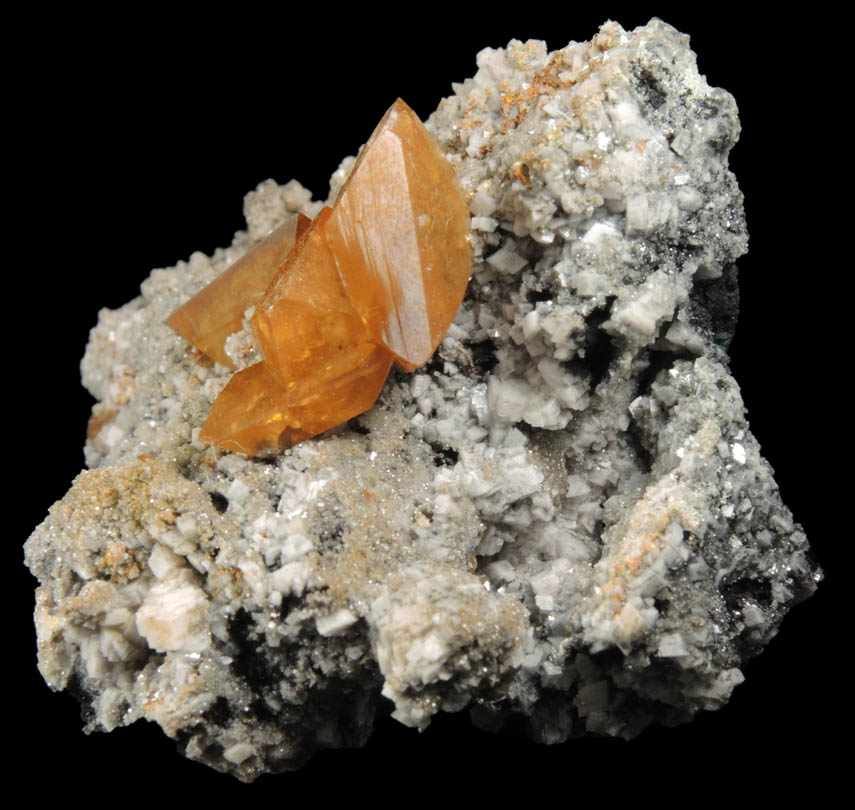 Wulfenite on Calcite from Tsumeb Mine, Otavi-Bergland District, Oshikoto, Namibia