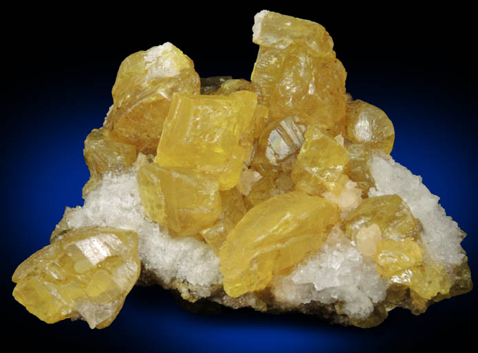 Sulfur and Calcite on Celestine from Scofield Quarry, Maybee, Monroe County, Michigan