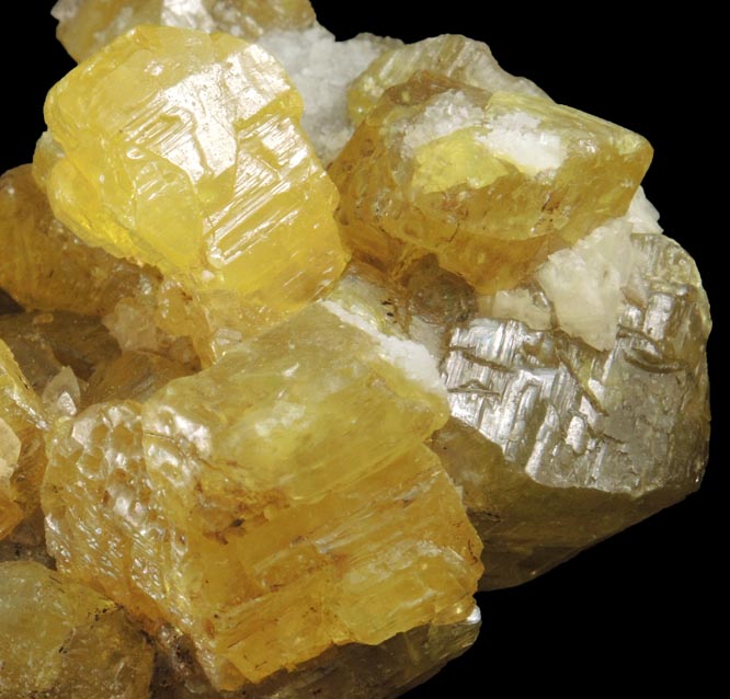 Sulfur and Calcite on Celestine from Scofield Quarry, Maybee, Monroe County, Michigan