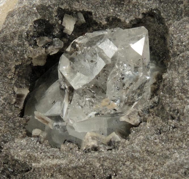 Quartz var. Herkimer Diamond in Calcite with Dolomite from Ace of Diamonds Mine, Middleville, Herkimer County, New York