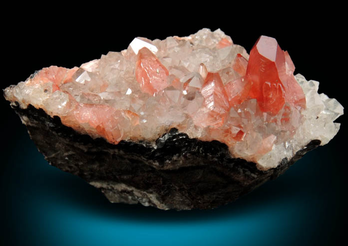 Rhodochrosite on Quartz from Uchucchaqua Mine, Oyon Province, Lima Department, Peru