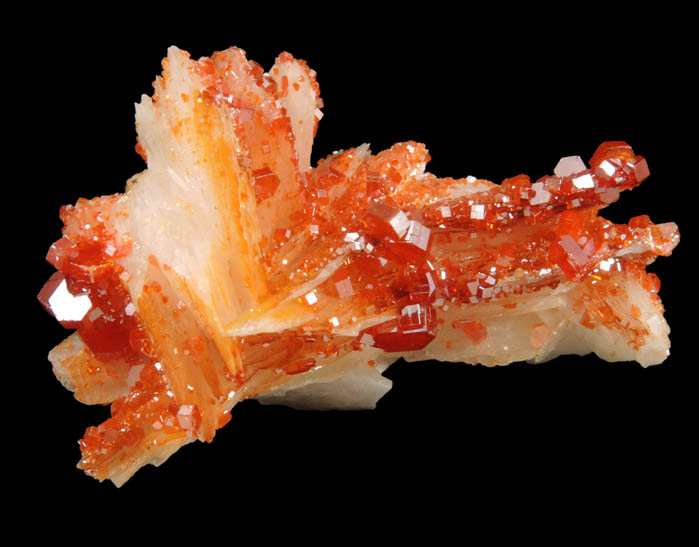 Vanadinite over Barite from Mibladen, Haute Moulouya Basin, Zeida-Aouli-Mibladen belt, Midelt Province, Morocco