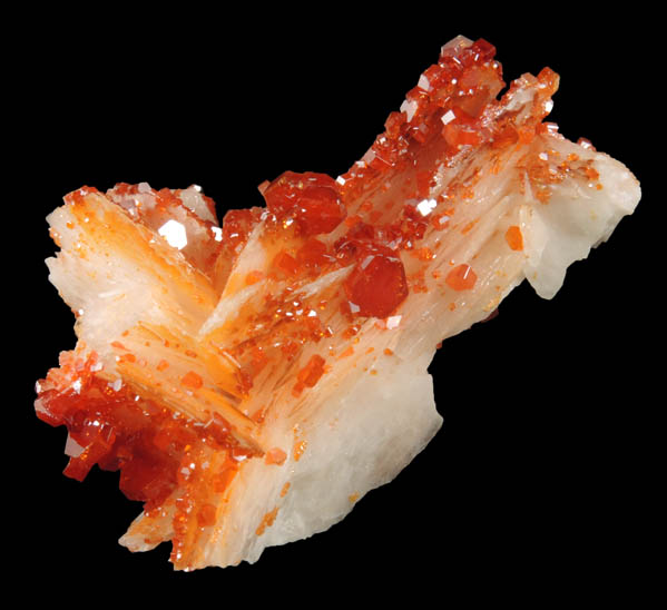 Vanadinite over Barite from Mibladen, Haute Moulouya Basin, Zeida-Aouli-Mibladen belt, Midelt Province, Morocco