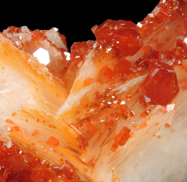 Vanadinite over Barite from Mibladen, Haute Moulouya Basin, Zeida-Aouli-Mibladen belt, Midelt Province, Morocco