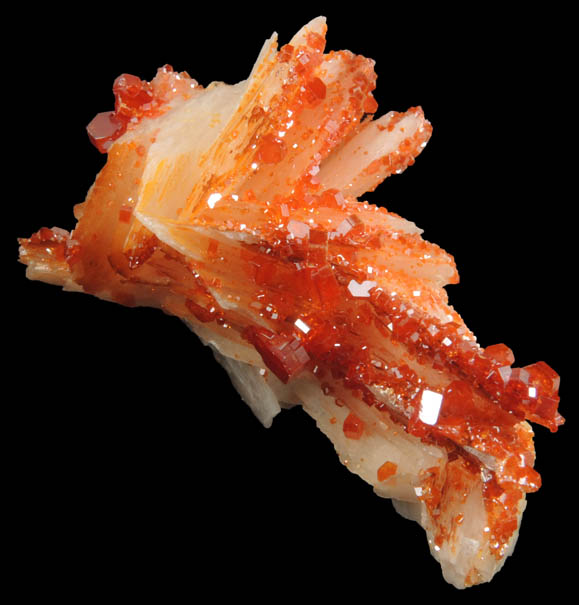 Vanadinite over Barite from Mibladen, Haute Moulouya Basin, Zeida-Aouli-Mibladen belt, Midelt Province, Morocco