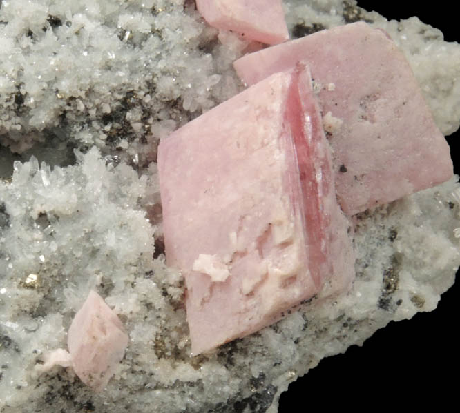 Rhodochrosite on Quartz and Pyrite from American Tunnel, Sunnyside Mine, Eureka District, San Juan County, Colorado