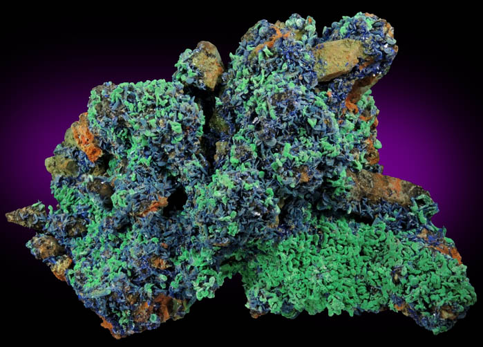 Azurite and Malachite pseudomorphs after Azurite over Quartz from M'Ssici, Alnif, Dra-Tafilalet, Morocco