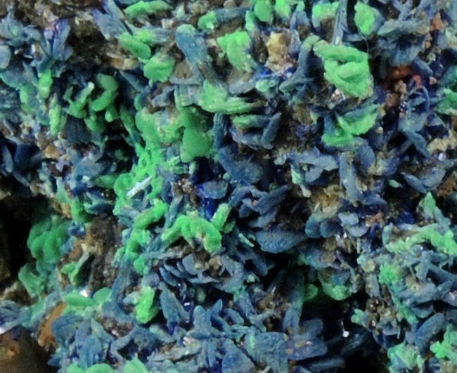 Azurite and Malachite pseudomorphs after Azurite over Quartz from M'Ssici, Alnif, Dra-Tafilalet, Morocco