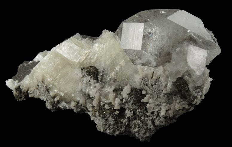 Quartz var. Herkimer Diamonds in Calcite with Dolomite, Pyrite from Eastern Rock Products Quarry (Benchmark Quarry), St. Johnsville, Montgomery County, New York
